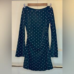 Cider Black and White Polka Dot Long Sleeve Dress